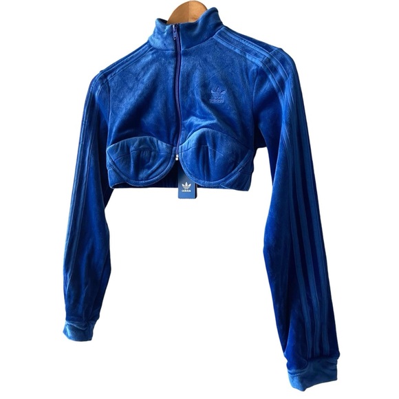 adidas X Jeremy Scott Blue Luxe Velour Crop Top Track Suit NWT - Picture 4 of 10